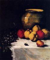 Germain Theodure Clement Ribot - A Still Life With Apples And Grapes